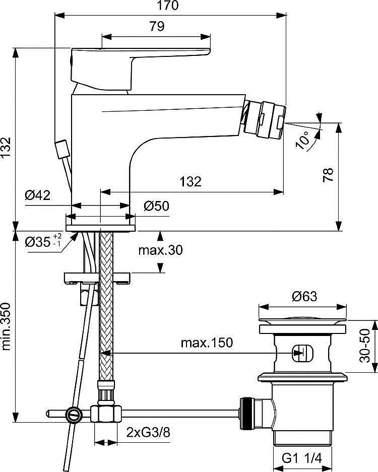 Cмеситель для биде Ideal Standard CERAFINE O BC705XG купить в интернет-магазине сантехники Sanbest