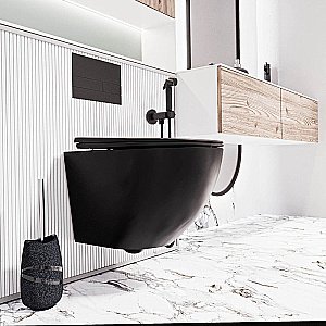 Унитаз подвесной Veconi Moro VMO-48TB черный матовый, безободковый, с крышкой микролифт, слив торнадо купить в интернет-магазине Sanbest