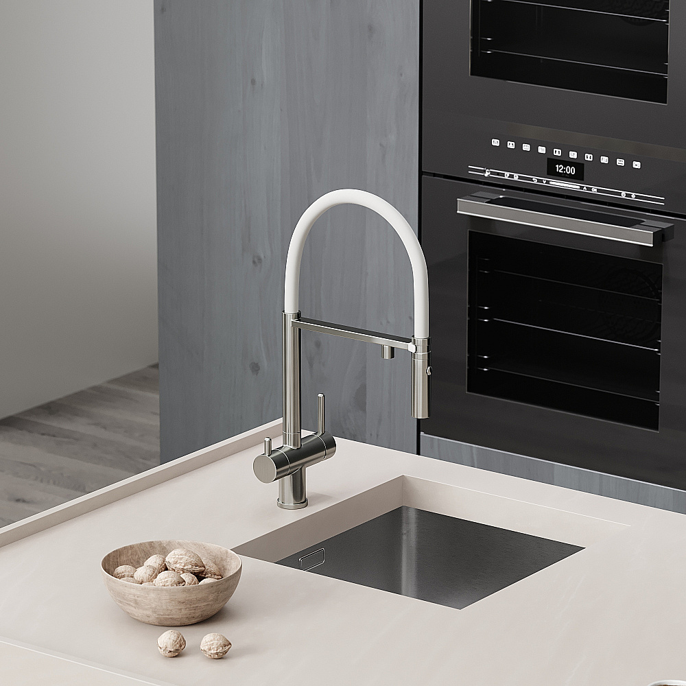 Смеситель для кухни Sancos Imola SC4010BNwh брашированный никель/белый купить в интернет-магазине сантехники Sanbest