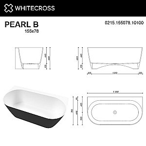 Ванна из искусственного камня WhiteCross Pearl B 155x78 черный/белый глянец купить в интернет-магазине Sanbest