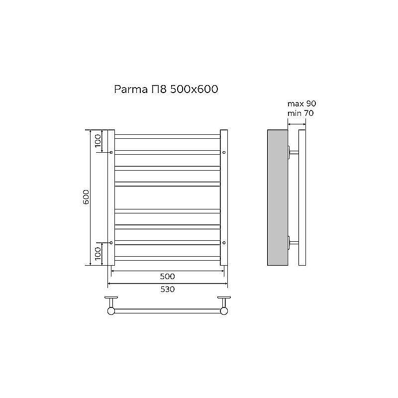 Полотенцесушитель водяной Azario Parma 500/600 AZ10156S хром купить в интернет-магазине сантехники Sanbest