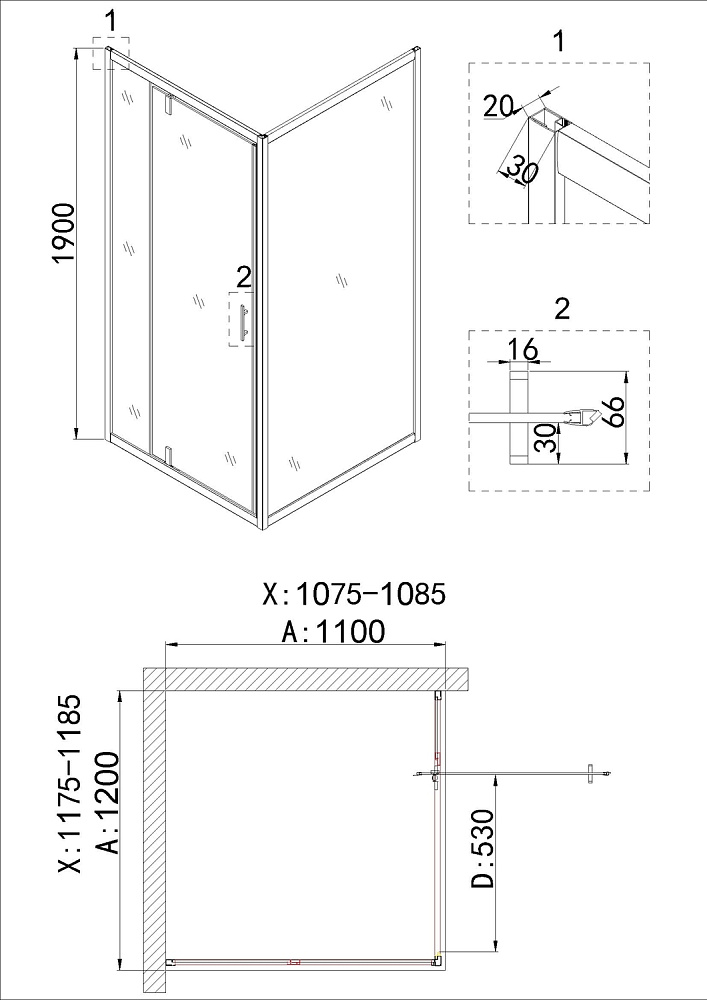 Душевой уголок Niagara Nova NG-43-12AG-NG-A110G 120x110 купить в интернет-магазине Sanbest