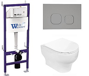 Унитаз подвесной WeltWasser BAMBERG 460+ERLENBACH 004 GL-WT+BAMBERG CR белый глянцевый, безободковый, с крышкой микролифт, с инсталляцией и кнопкой хром купить в интернет-магазине Sanbest