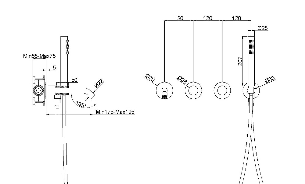 Смеситель для ванны Vincea Aura VBTW-6AU1CH хром купить в интернет-магазине сантехники Sanbest