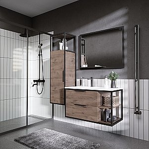 Тумба с раковиной Grossman ЛОФТ 1090012 90 веллингтон/металл черный для ванной в интернет-магазине Sanbest