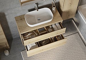 Тумба со столешницей Акватон Либерти 100 дуб эльвезия для ванной в интернет-магазине Sanbest