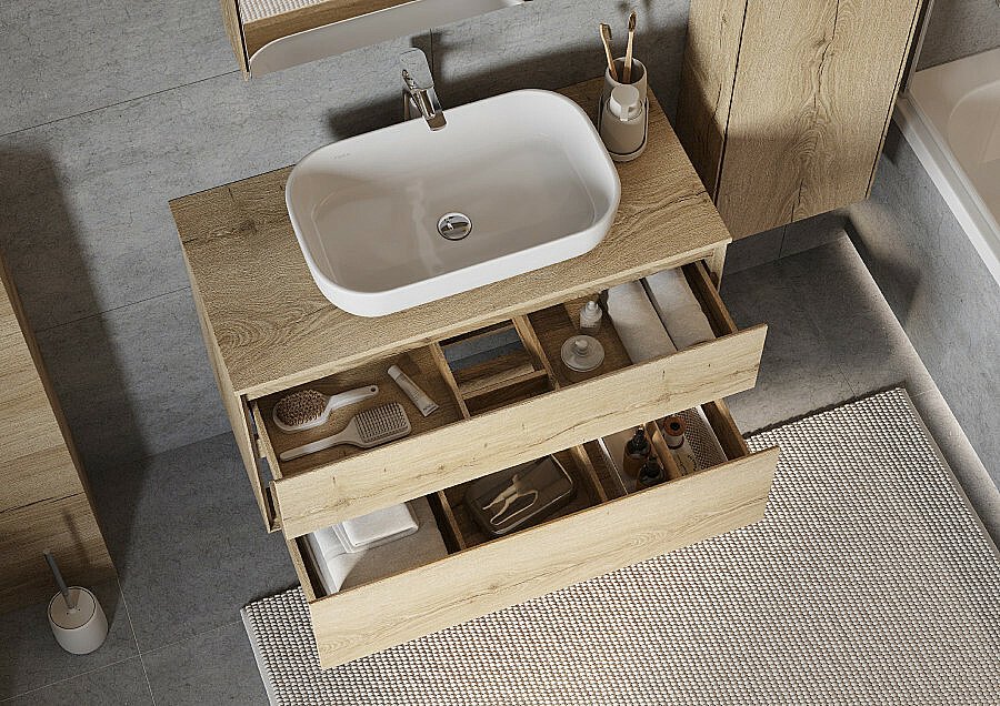 Тумба со столешницей Акватон Либерти 100 дуб эльвезия для ванной в интернет-магазине Sanbest