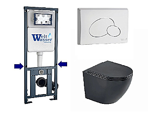 Унитаз подвесной WeltWasser WW MERZBACH 10000014141 с крышкой микролифт, безободковый, смыв торнадо, в комплекте с инсталяцией, черный матовый купить в интернет-магазине Sanbest