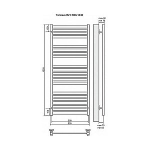 Полотенцесушитель электрический Terminus Тоскана П21 500x1236 левый/правый купить в интернет-магазине сантехники Sanbest