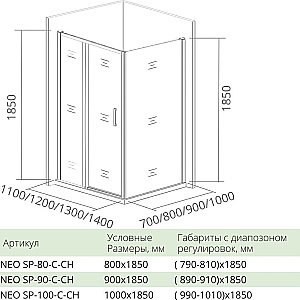 Душевой уголок Good Door Neo WTW+SP+SP 120х90 стекло прозрачное/профиль хром купить в интернет-магазине Sanbest
