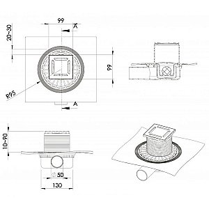 Душевой трап боковой Berges Zentrum Norma 10х10 090362 матовый хром купить в интернет-магазине Sanbest