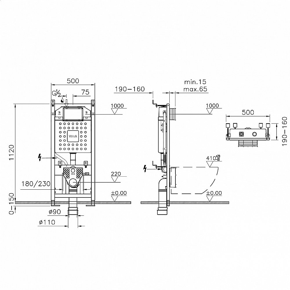 Унитаз Vitra INTEGRA SQUARE 9856B003-7206 безободковый с инсталляцией, с крышкой микролифт купить в интернет-магазине Sanbest