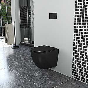 Унитаз подвесной с инсталляцией D&K Matrix DS1392501 черный матовый/кнопка черная матовая, безободковый, с крышкой микролифт купить в интернет-магазине Sanbest