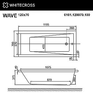 Акриловая ванна WhiteCross Wave 120х70 купить в интернет-магазине Sanbest