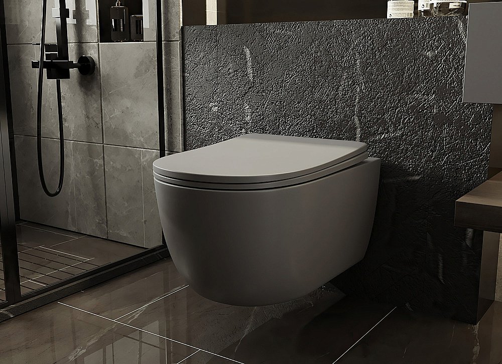 Унитаз подвесной ABBER Bequem AC1104MG с крышкой микролифт, безободковый, серый матовый купить в интернет-магазине Sanbest