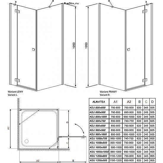 Душевой уголок Radaway Almatea KDJ 100х90 купить в интернет-магазине Sanbest