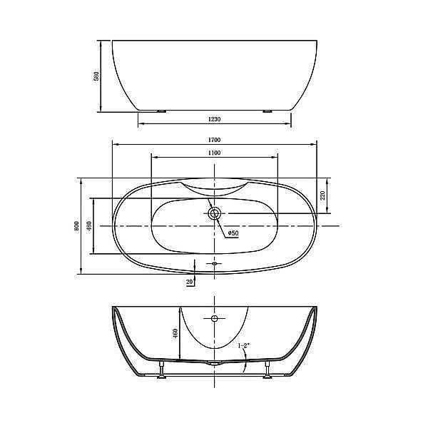 Ванна акриловая Vincea VBT-405B-1700 170x80 белая купить в интернет-магазине Sanbest