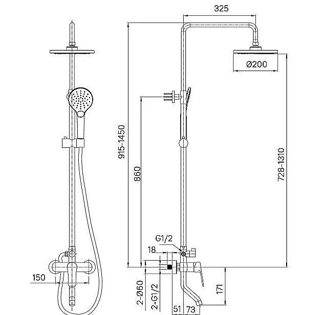 Душевая система Milardo Simp SIMSB1FM06 хром купить в интернет-магазине сантехники Sanbest