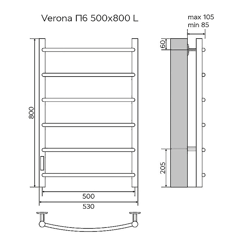 Полотенцесушитель электрический Azario VERONA П6 500х800 AZ04758B черный купить в интернет-магазине сантехники Sanbest