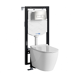 Унитаз подвесной WasserKRAFT Mindel 56TLT.010.ME.BN03.H002 безободковый, с инсталляцией Vils 56, с крышкой микролифт, белый/кнопка никель купить в интернет-магазине Sanbest