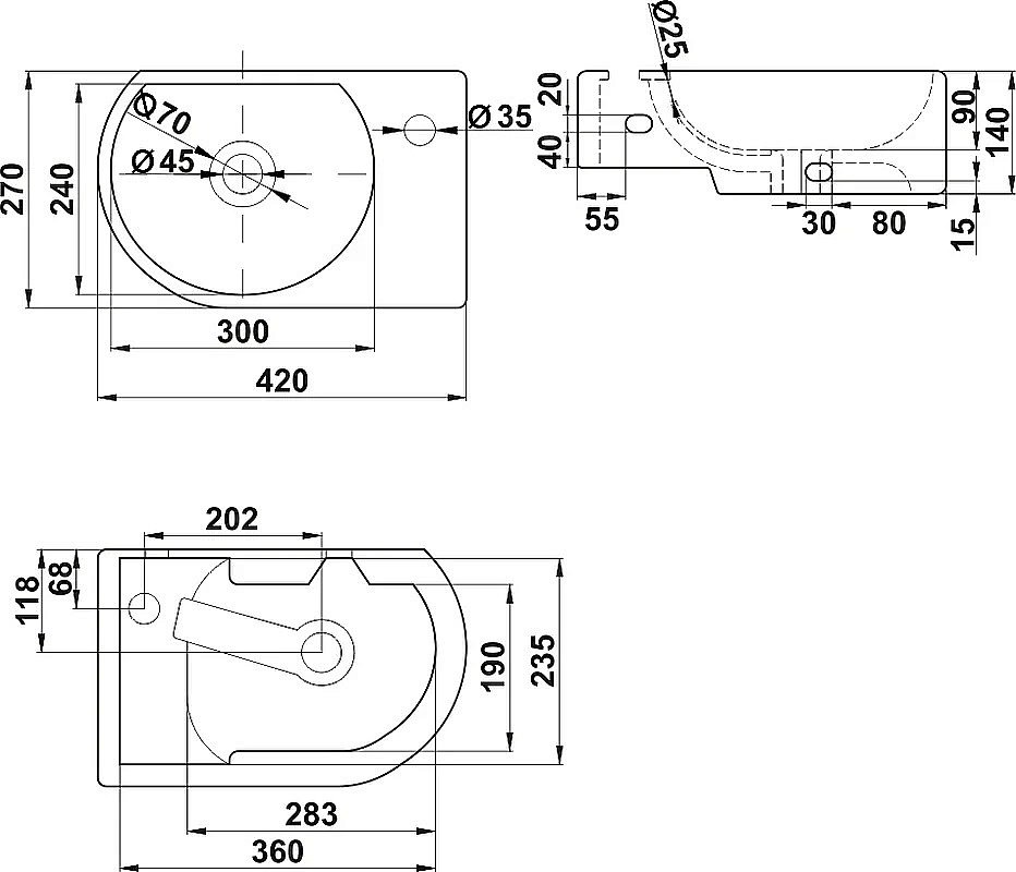 Раковина Melana 7954L-805 белая купить в интернет-магазине Sanbest