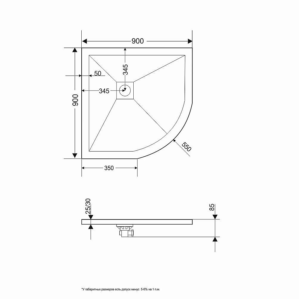 Душевой поддон Grossman STRONG 90x90 радиусный белый купить в интернет-магазине Sanbest