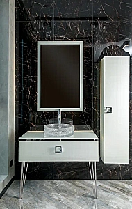 Консоль с раковиной и столешницей Armadi Art LUCIDO WHITE 80 жемчужный белый для ванной в интернет-магазине сантехники Sanbest