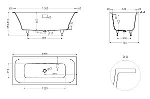 Ванна Salini Orlanda AXIS KIT S-Stone 170x75 103323M белая матовая купить в интернет-магазине Sanbest