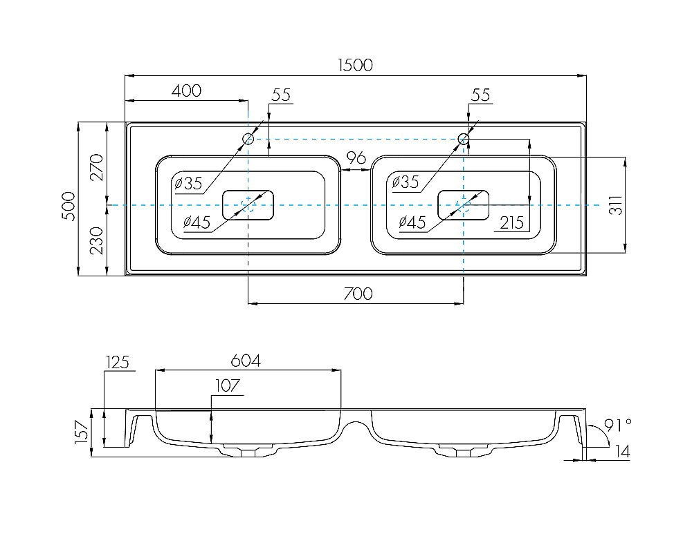 Раковина двойная Акватон Ричмонд 150 1A70573KRD010 белая купить в интернет-магазине Sanbest