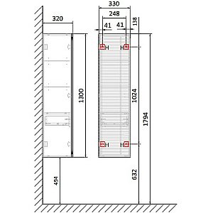 Пенал Jorno Karat 33 Kar.04.130/P/BuL бук светлый для ванной в интернет-магазине сантехники Sanbest