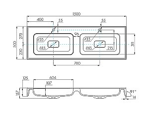 Раковина двойная Акватон Ричмонд 150 1A70573KRD010 белая купить в интернет-магазине Sanbest