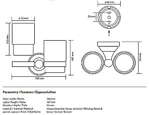 Двойной держатель со стаканами Bemeta Kera 144710027 бронза купить в интернет-магазине сантехники Sanbest