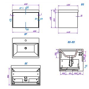 Тумба с раковиной La Fenice Simpla 60 FNC-01-SIM-C-60 бежевая матовая для ванной в интернет-магазине Sanbest