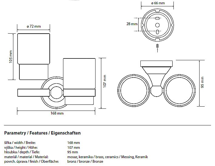 Двойной держатель со стаканами Bemeta Kera 144710027 бронза купить в интернет-магазине сантехники Sanbest