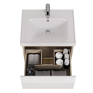 Тумба с  раковиной подвесная Dreja PERFECTO 60  дуб эврика/белый глянец для ванной в интернет-магазине Sanbest