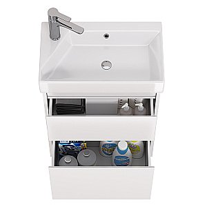 Тумба с  раковиной подвесная/напольная Dreja SLIM 55 белый глянец для ванной в интернет-магазине Sanbest