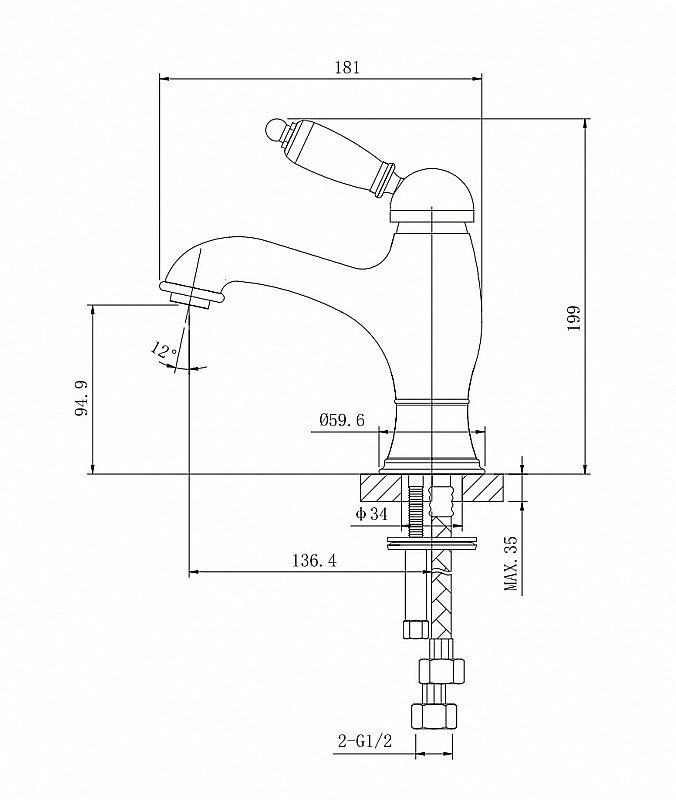 Смеситель для раковины Caprigo Fonte 12-520-crm хром купить в интернет-магазине сантехники Sanbest
