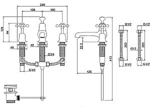 Смеситель для раковины Burlington CL12-QT хром/ручки белые купить в интернет-магазине сантехники Sanbest