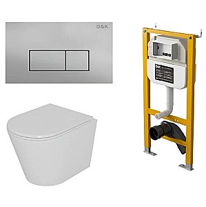 Унитаз подвесной с инсталляцией D&K Venice DS1021617 белый/кнопка матовый хром, безободковый, с крышкой микролифт купить в интернет-магазине Sanbest