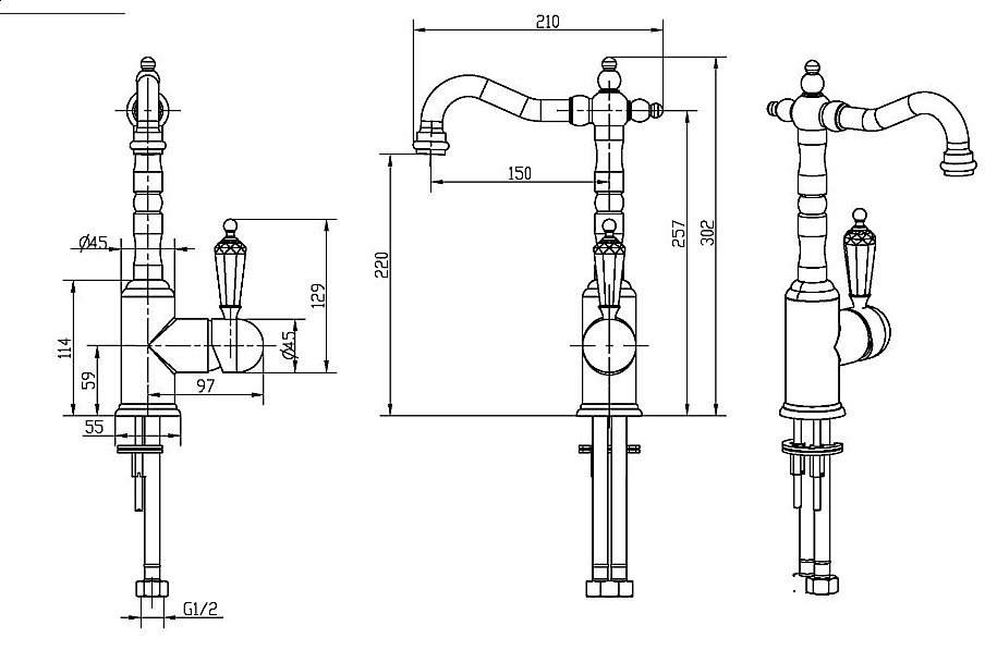 Смеситель для раковины Boheme Brilliante Ripresa 342 купить в интернет-магазине сантехники Sanbest