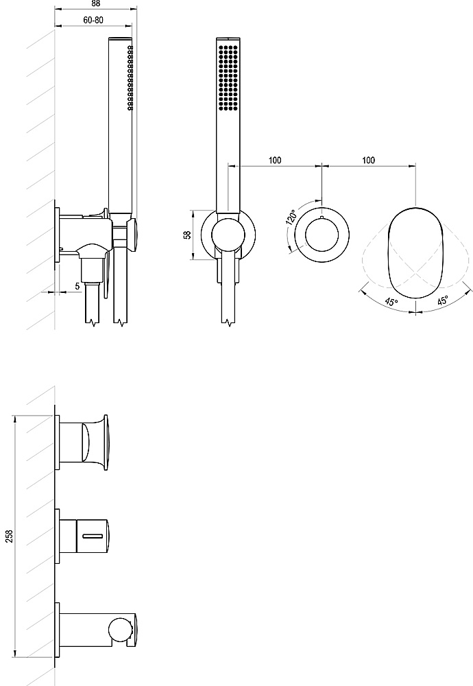 Смеситель для душа Ravak Spring SG 065.20BL.O2+S X070553 черный купить в интернет-магазине сантехники Sanbest