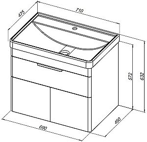 Тумба с раковиной Aquanet Ирис new 70 белый глянец для ванной в интернет-магазине Sanbest