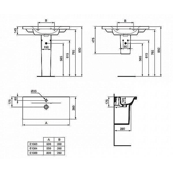 Раковина на пьедестале Ideal Standard Connect Space 80 E136901 белая купить в интернет-магазине Sanbest