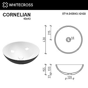 Раковина накладная WhiteCross Cornelian 43 0714.043043.10100 черная, белая купить в интернет-магазине Sanbest