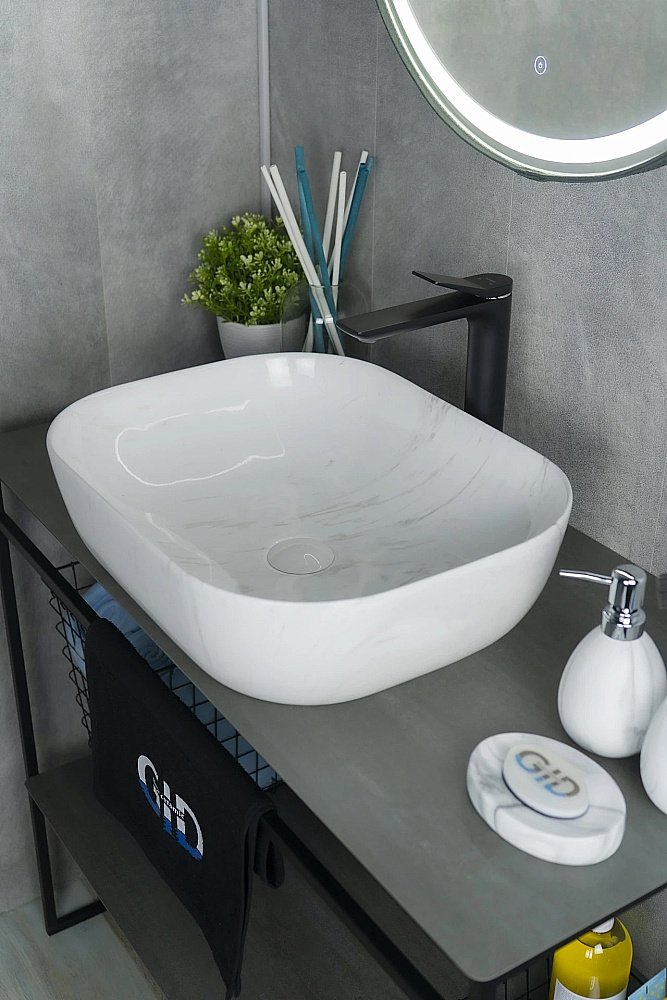 Раковина накладная Gid Geometrico 50 K397D9 53322 серый мрамор купить в интернет-магазине Sanbest