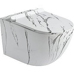 Унитаз подвесной SantiLine SL-5002MM безободковый, с крышкой микролифт, белый мрамор купить в интернет-магазине Sanbest