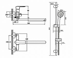Смеситель для ванны Orange Mari M13-220cr купить в интернет-магазине сантехники Sanbest