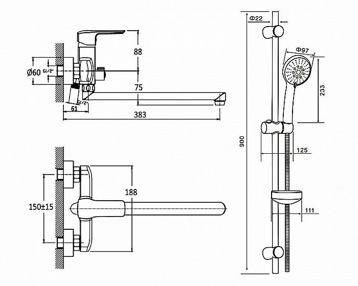 Смеситель для ванны Orange Mari M13-220cr купить в интернет-магазине сантехники Sanbest