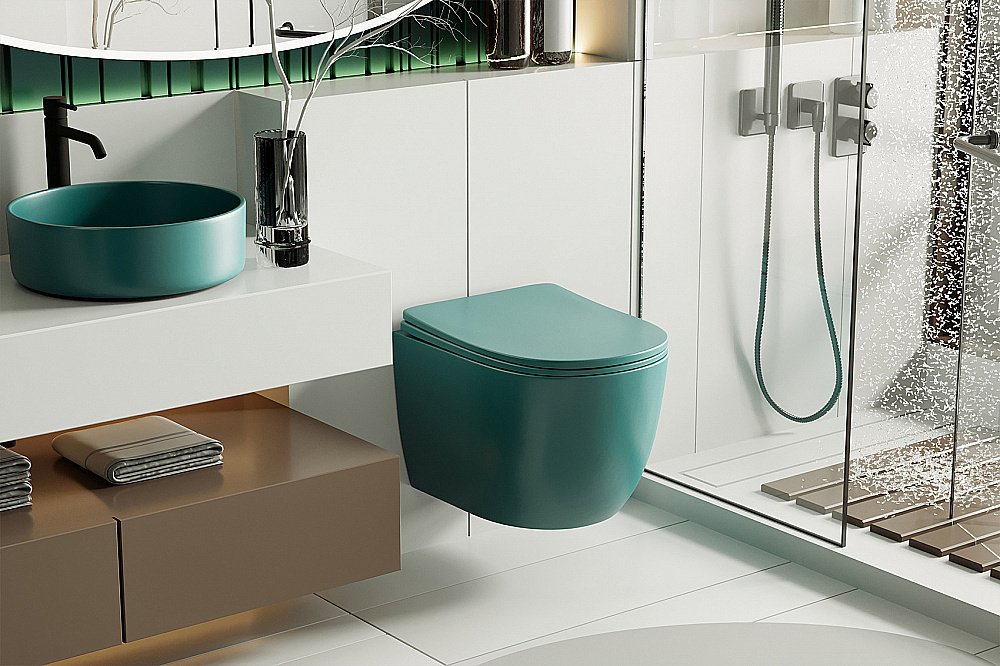 Унитаз подвесной ABBER Bequem AC1101MBG с крышкой микролифт, безободковый, зеленый матовый купить в интернет-магазине Sanbest