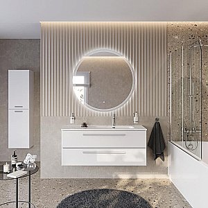 Тумба с раковиной Cezares ECO-CER-N 120 ECO-CER-N-1200-2C-SO-BL белая глянцевая левая/правая для ванной в интернет-магазине Sanbest